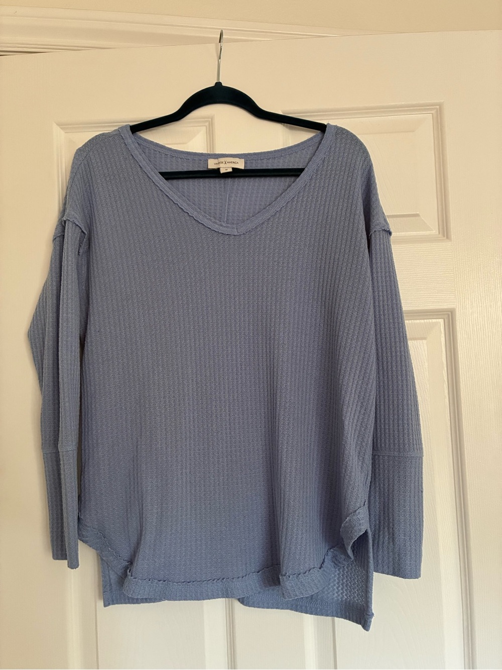 Vintage America Light Blue Waffle Knit V-Neck Top